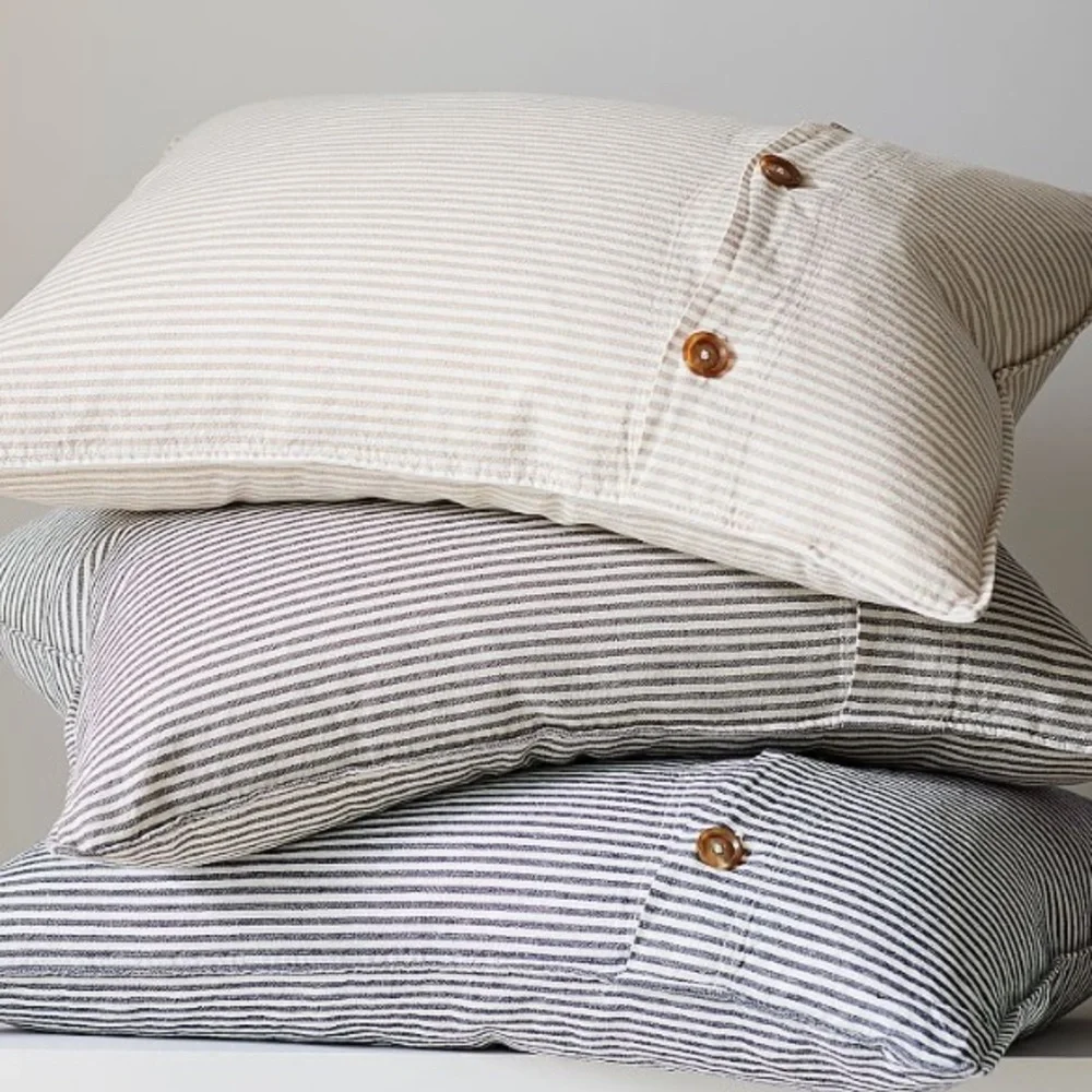 Pottery Barn Wheaton Charcoal Gray Striped Full/Queen Linen Sham Set of 2